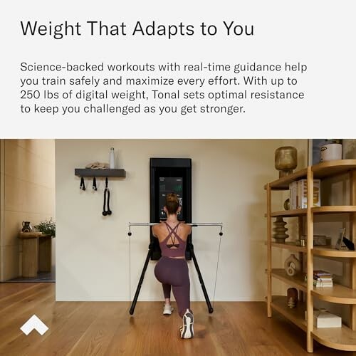 Person using a smart home gym system with digital weights and Tonal 2's intuitive interface.