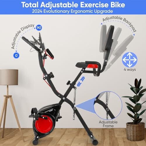 Adjustable exercise bike with ergonomic features and digital display.
