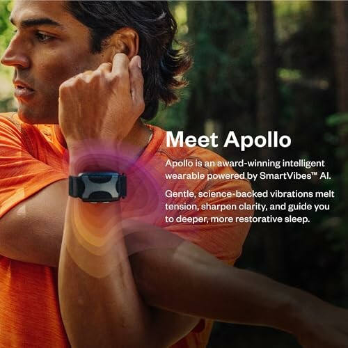 Man wearing Apollo wearable device on wrist.