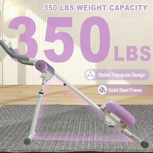 Exercise equipment with 350 lbs weight capacity, stable triangular design, solid steel frame.