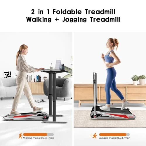 2 in 1 foldable treadmill for walking and jogging.