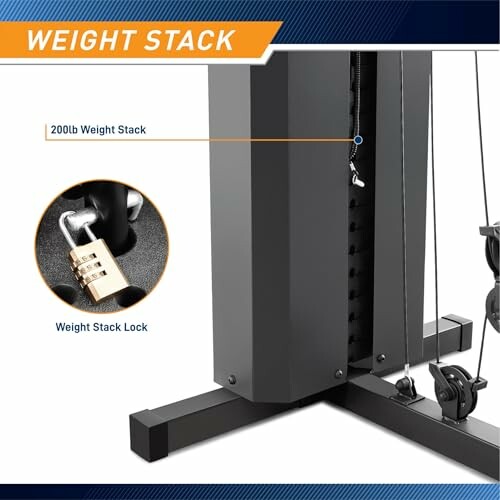 Gym weight stack with lock and cable system.