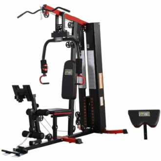 Multifunctional home gym equipment with various workout stations.