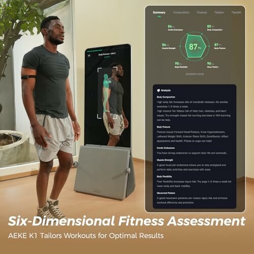 AEKE K1 Smart Home Gym System's digital fitness assessment tool.