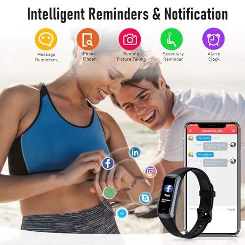 Smartwatch features with notifications and fitness tracking.