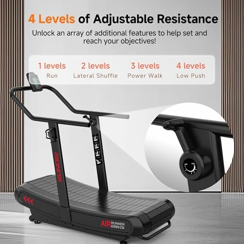 Treadmill with 4 levels of adjustable resistance for versatile workouts.